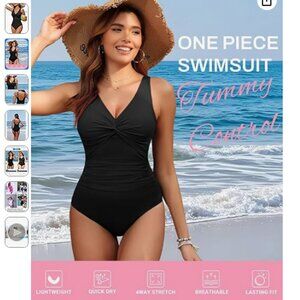 Holipick Black Tummy Control One Piece Swimsuit Medium